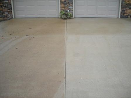 Before and after powerwashed driveway